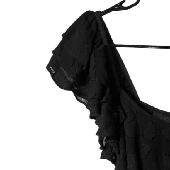 Cleobella Women's Dress Black Floral Tiered Short Sleeve Belted Fit Flare Mini S - Picture 8 of 8